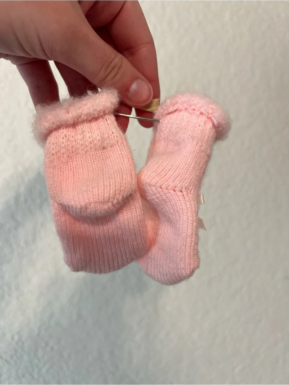 Pink Knit Baby Booties with Satin Bows